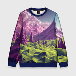 Свитшот детский Геометрический зеленый пейзаж и фиолетовые горы, цвет: 3D-синий