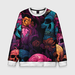 Свитшот детский Яркие цветы с черепами, цвет: 3D-белый