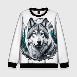 Свитшот детский Волк и природа, цвет: 3D-черный