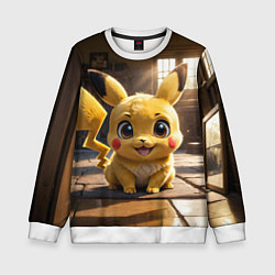 Свитшот детский Пикачу сидит в комнате, цвет: 3D-белый