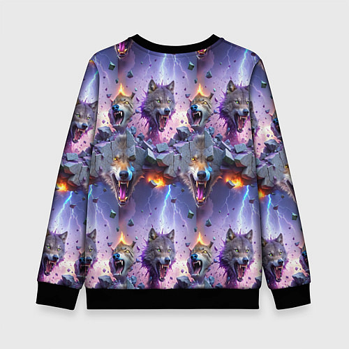 Детский свитшот Волки и молнии / 3D-Черный – фото 2