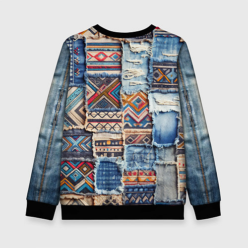 Детский свитшот Пэчворк узоры индейцев / 3D-Черный – фото 2