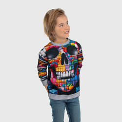 Свитшот детский Граффити черепа на кирпичной стене, цвет: 3D-меланж — фото 2