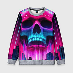 Свитшот детский Pixel skull blast brain - cyber city ai art, цвет: 3D-меланж