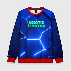 Свитшот детский Abiotic Factor логотип на синем неоновом фоне, цвет: 3D-красный