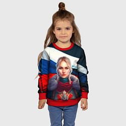Свитшот детский Блондинка с косами - флаг России, цвет: 3D-красный — фото 2