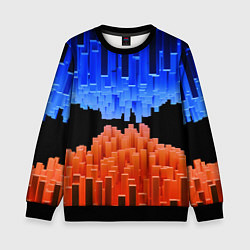 Свитшот детский Стягивающиеся в центре синие и оранжевые блоки, цвет: 3D-черный