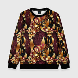 Свитшот детский Золотые лилии на красном бархатном фоне, цвет: 3D-черный