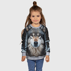 Свитшот детский Волк в лесу - первый снег, цвет: 3D-меланж — фото 2