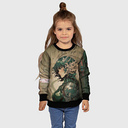 Свитшот детский Девушка в зелёной броне, цвет: 3D-черный — фото 2