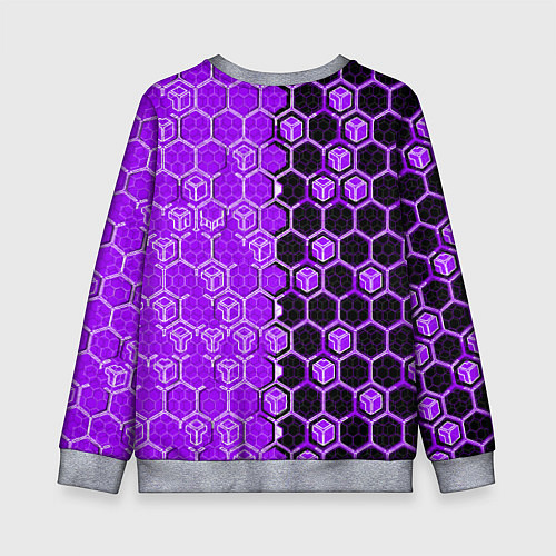 Детский свитшот Техно-киберпанк шестиугольники фиолетовый и чёрный / 3D-Меланж – фото 2