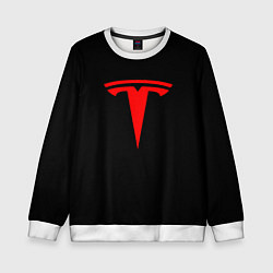 Свитшот детский Tesla red logo, цвет: 3D-белый