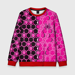 Детский свитшот Техно-киберпанк шестиугольники розовый и чёрный с