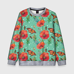 Детский свитшот Красные маки и бабочка монарх