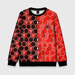 Детский свитшот Техно-киберпанк шестиугольники красный и чёрный с