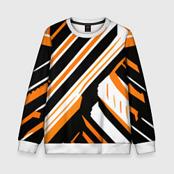 Свитшот детский Чёрно-оранжевые полосы на белом фоне, цвет: 3D-белый