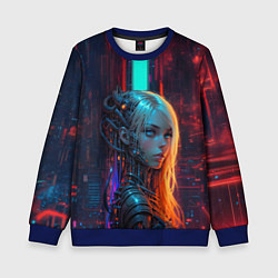 Свитшот детский Футуристичная девушка-андроид, цвет: 3D-синий