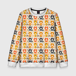 Свитшот детский Разноцветные котята ретро узор, цвет: 3D-белый