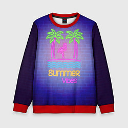 Свитшот детский Неоновые пальмы и фламинго summer vibes, цвет: 3D-красный