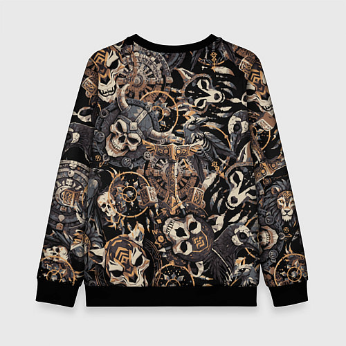 Детский свитшот Slipknot на фоне масок черепов животных / 3D-Черный – фото 2