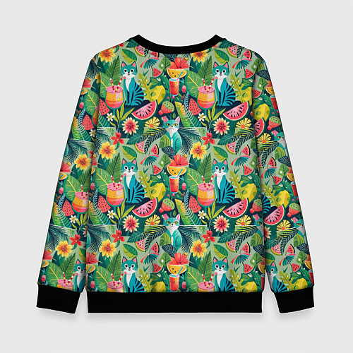 Детский свитшот Летние тропические котики с арбузным коктейлем / 3D-Черный – фото 2