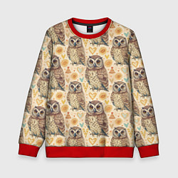 Свитшот детский Совы милые в паттерне, цвет: 3D-красный