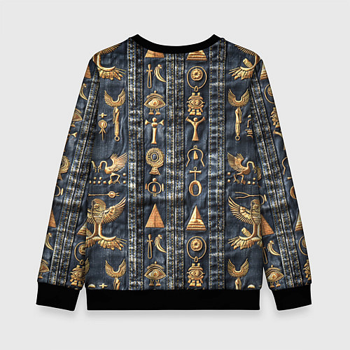 Детский свитшот Египетские символы на дениме / 3D-Черный – фото 2