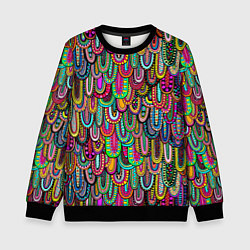 Свитшот детский Абстрактные перья в стиле бохо, цвет: 3D-черный