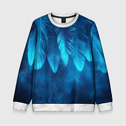 Свитшот детский Вертикальные синие перья и дым, цвет: 3D-белый