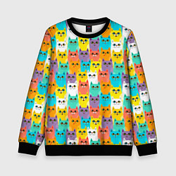 Свитшот детский Разноцветные узорчатые котята, цвет: 3D-черный