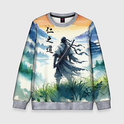 Свитшот детский Ghost of Tsushima - samurai on the background of t, цвет: 3D-меланж
