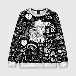 Свитшот детский Lil Peep pattern автографы лого, цвет: 3D-белый