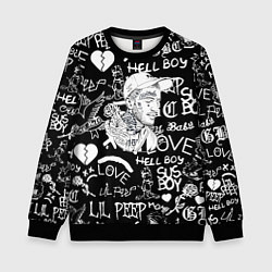 Свитшот детский Lil Peep pattern автографы лого, цвет: 3D-черный