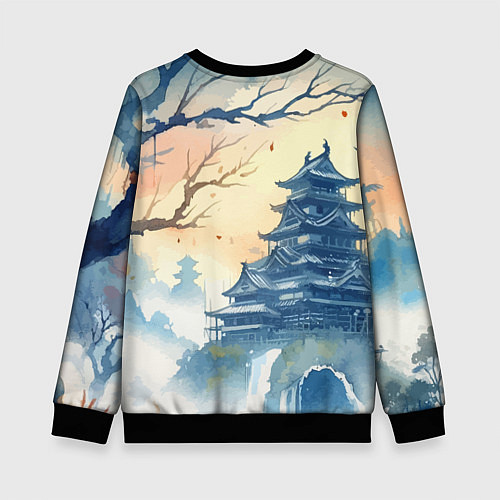 Детский свитшот Japanese landscape - watercolor / 3D-Черный – фото 2