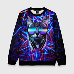 Свитшот детский Cat DJ neon, цвет: 3D-черный