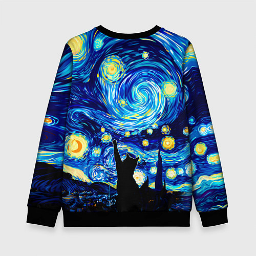 Детский свитшот Кот ловит звезды Вангога / 3D-Черный – фото 2