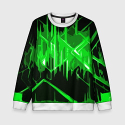 Свитшот детский Зелёная агрессивная абстракция на чёрном фоне, цвет: 3D-белый