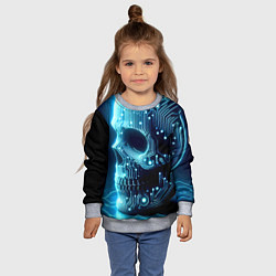 Свитшот детский Cyber neon skull - ai art с дорожками на плате, цвет: 3D-меланж — фото 2