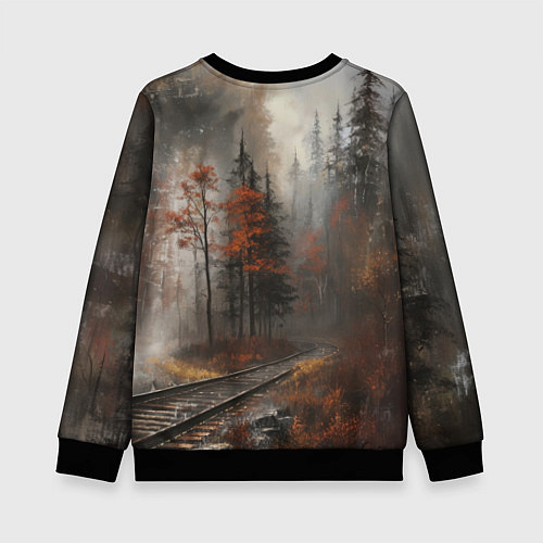 Детский свитшот Паровоз в осеннем лесу / 3D-Черный – фото 2