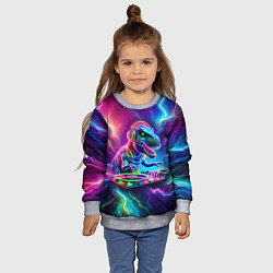 Свитшот детский Tyrannosaur DJ - neon glow, цвет: 3D-меланж — фото 2