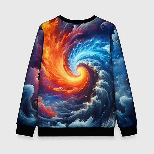 Детский свитшот Столкновение двух стихий - инь янь / 3D-Черный – фото 2