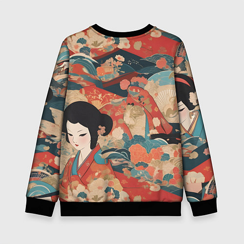 Детский свитшот Японский орнамент с девушкой / 3D-Черный – фото 2