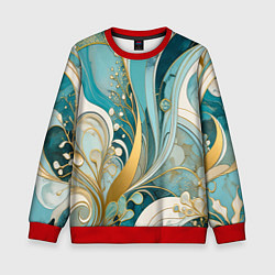 Свитшот детский Бирюзовый с белым растительный узор в мягких тонах, цвет: 3D-красный