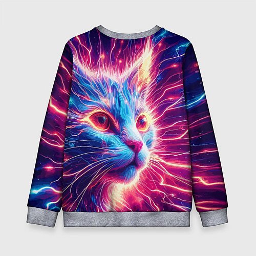 Детский свитшот Неоновая мордочка котёнка - нейроарт элетро кот / 3D-Меланж – фото 2