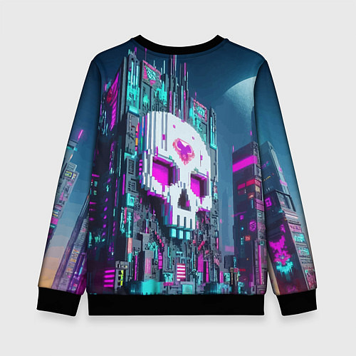Детский свитшот Skull Minecraft - ai art fantasy / 3D-Черный – фото 2