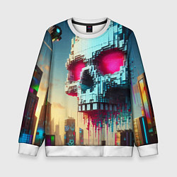 Свитшот детский Cool pixel skull - ai art fantasy, цвет: 3D-белый