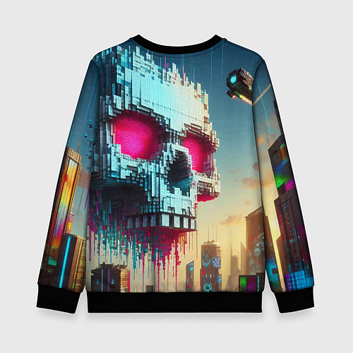 Детский свитшот Cool pixel skull - ai art fantasy / 3D-Черный – фото 2