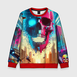 Свитшот детский Cool vanguard neon cyber skull - ai art, цвет: 3D-красный
