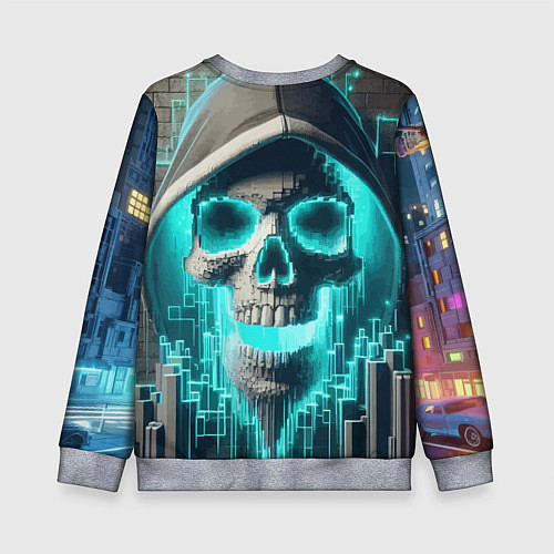 Детский свитшот Скелет в балахоне - граффити кибер-хакер / 3D-Меланж – фото 2
