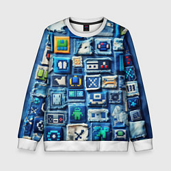 Свитшот детский Пэчворк с геймерскими знаками, цвет: 3D-белый